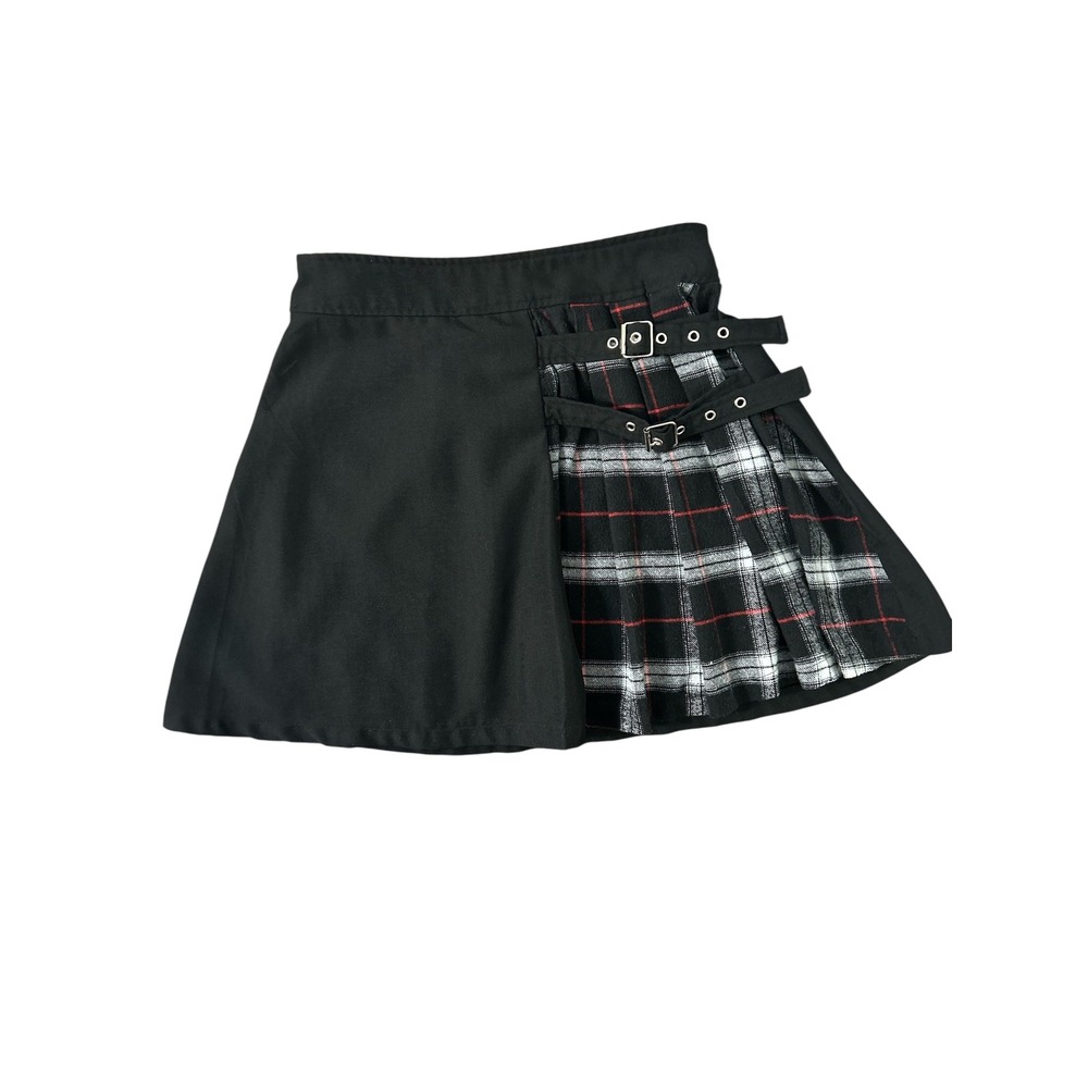 Scarlet Darkness Black Plaid  Buckle Pleated Mini Skirt‎ Womens Medium